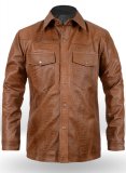 (image for) Crocodile Brown V Tab Leather Shirt Jacket