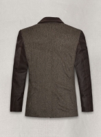 (image for) Vintage Dark Brown Herringbone Tweed Leather Combo Blazer # 652