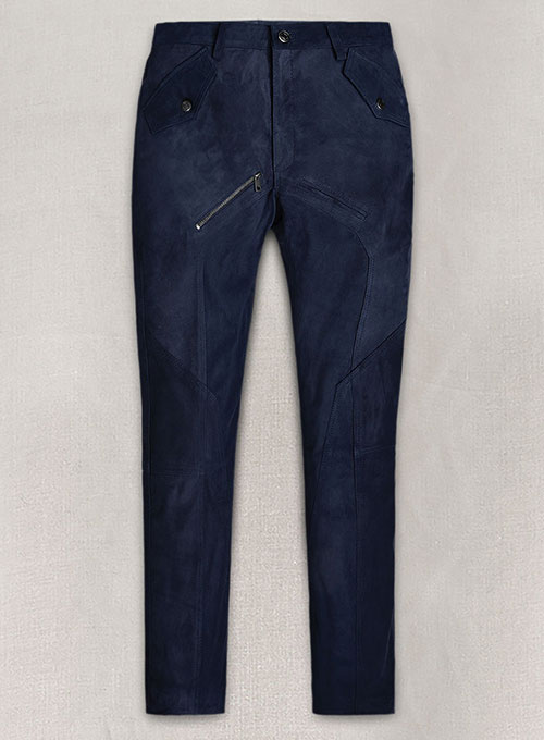 (image for) Dark Blue Suede Leather Cargo Jeans - Style 01-2