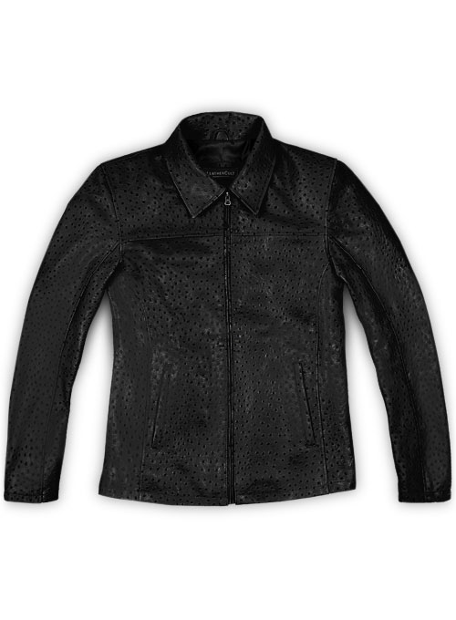 (image for) Black Ostrich Leather Hipster Jacket #2