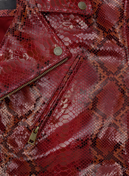 (image for) Bold Red Python Pure Leather Biker Jacket #2