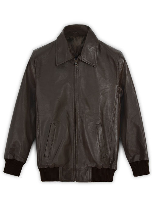 (image for) Brown Wax Classic Bomber Leather Jacket