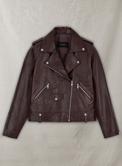 (image for) Burgundy Meghan Markle Leather Jacket