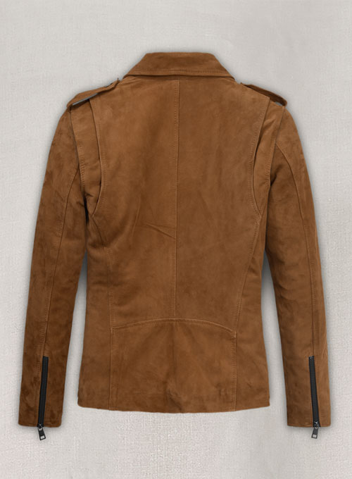 (image for) Caramel Brown Suede Pure Leather Biker Jacket #2