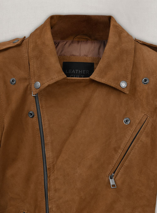 (image for) Caramel Brown Suede Pure Leather Biker Jacket #2