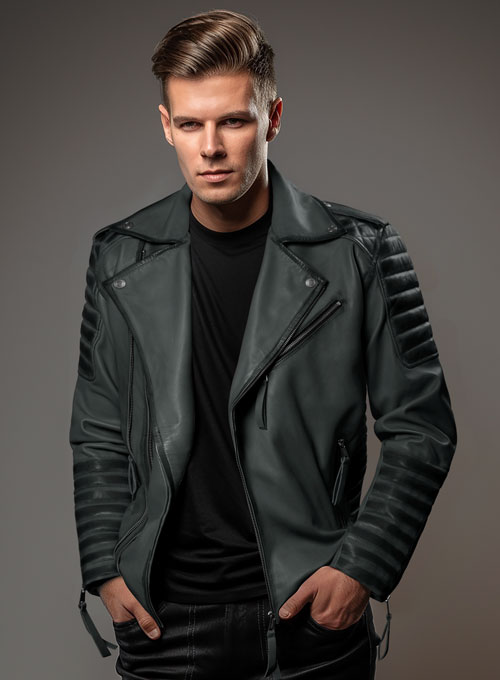 (image for) Charles Burnt Charcoal Leather Jacket - Click Image to Close