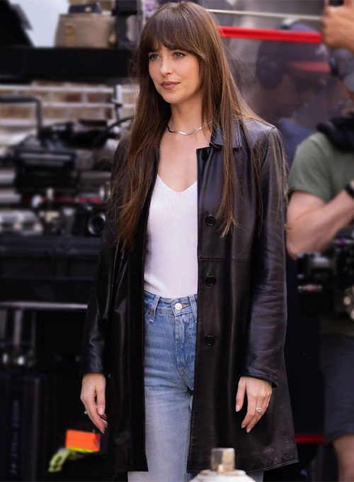 (image for) Dakota Johnson Materialists Leather Long Coat