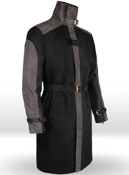 Distressed Black Aiden Pearce Watch Dog Leather Trench Coat ...