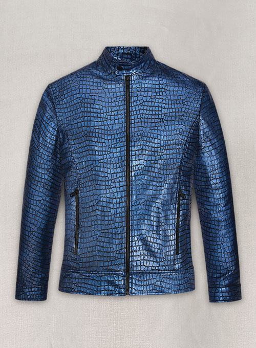 (image for) Gleaming Croc Metallic Blue Leather Jacket