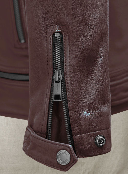 (image for) Ironwood Burgundy Biker Leather Jacket - Click Image to Close