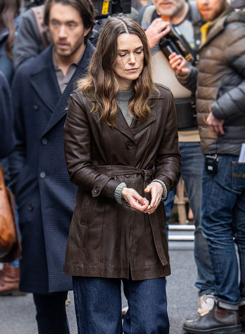 (image for) Keira Knightley Black Doves Leather Trench Coat