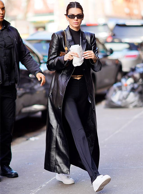 Kendall Jenner Leather Long Coat : LeatherCult