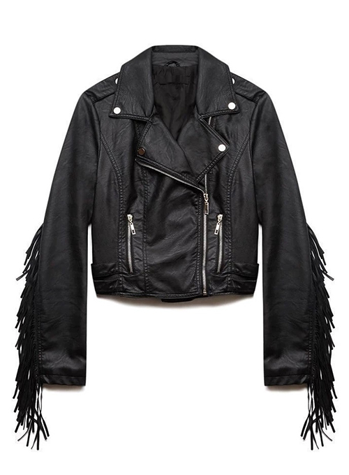 black leather jacket fringe