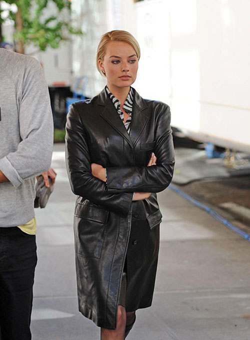 (image for) Margot Robbie Wolf Of Wall Street Leather Long Coat