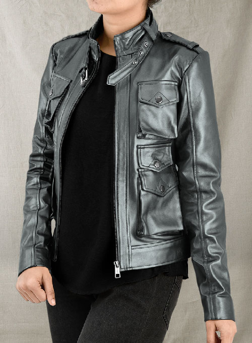 (image for) Metallic Lurex Gray Leather Jacket # 235