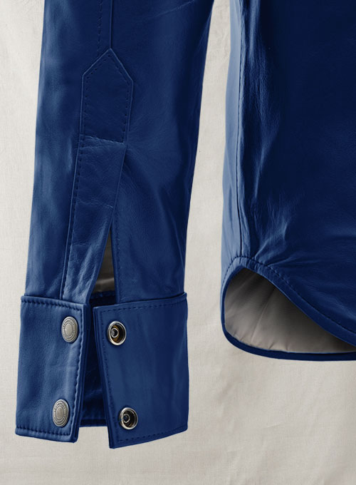 (image for) Rich Blue Leather Shirt Jacket - #1S