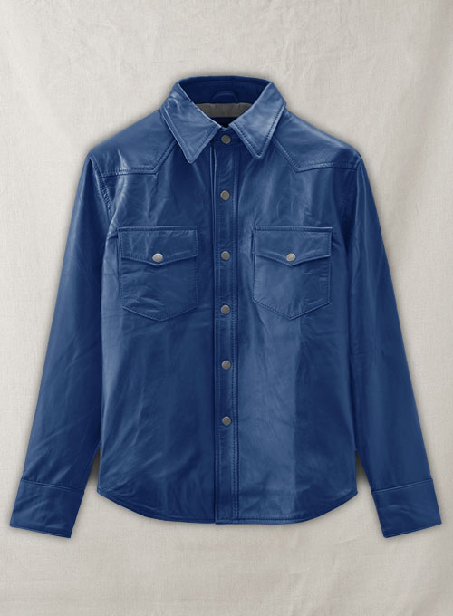 (image for) Rich Blue Leather Shirt Jacket - #1S