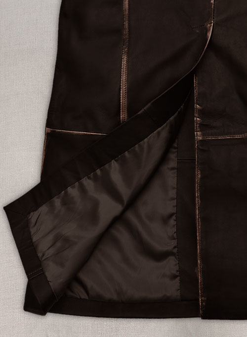 (image for) Rubbed Dark Brown Alpine Leather Long Coat