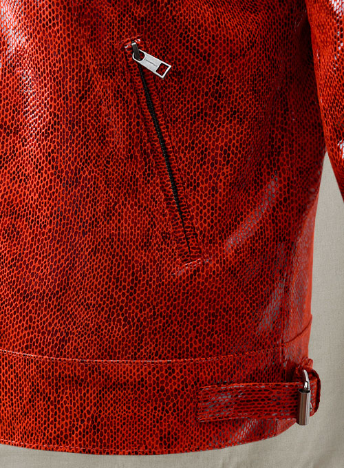 (image for) Shiny Red Python Leather Jacket #889