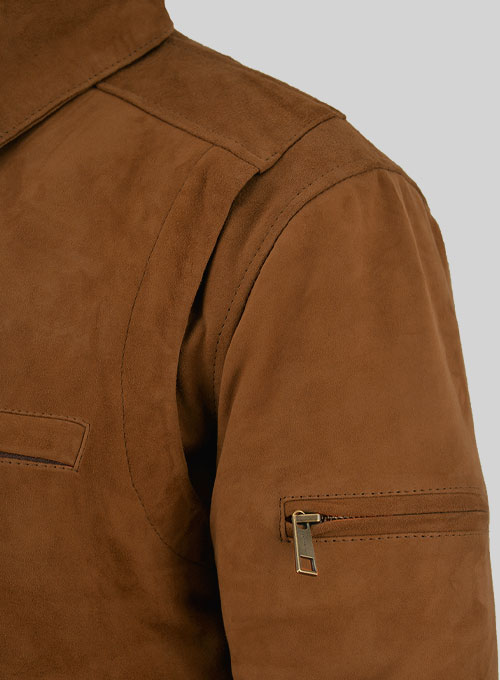 (image for) Soft Caramel Brown Suede Hunter Bomber Leather Jacket