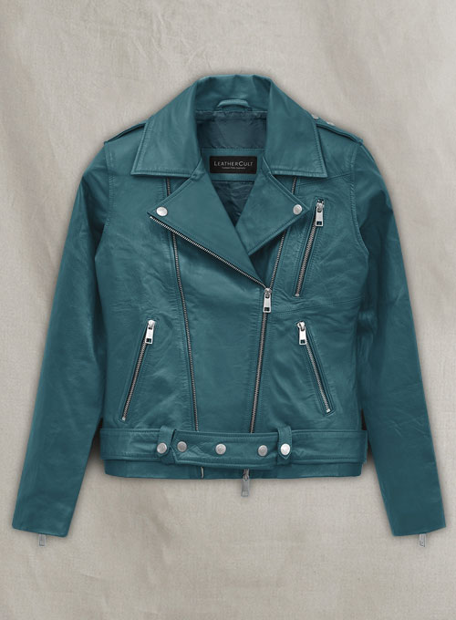 (image for) Prussian Blue Washed & Wax Jessica Alba Leather Jacket #2