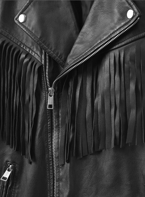 (image for) Soft Rich Black Washed & Wax Leather Fringe Jacket #1009