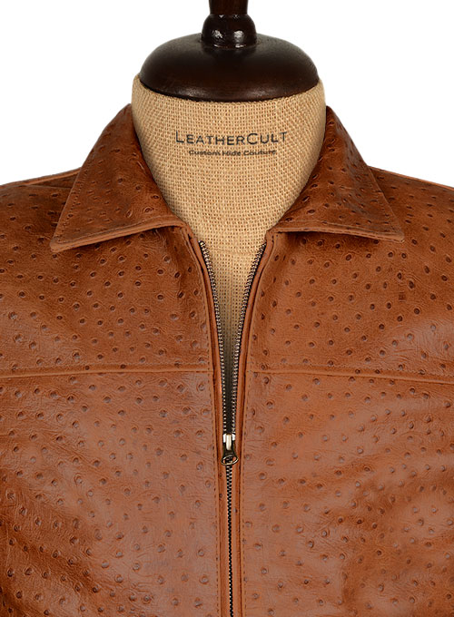 (image for) Tan Brown Ostrich Leather Hipster Jacket #2