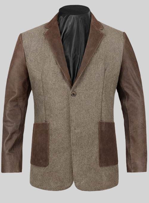 Vintage Dark Brown Herringbone Tweed Leather Combo Blazer # 652 ...