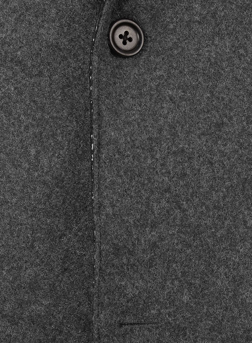 (image for) Vintage Plain Dark Gray Tweed Leather Combo Blazer # 652