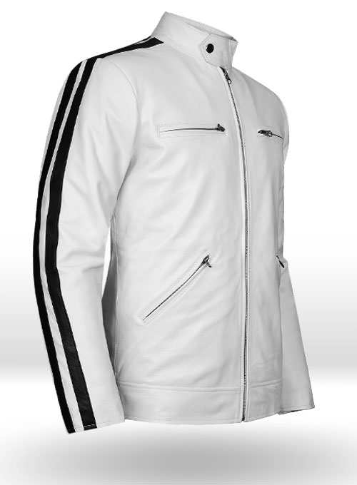 (image for) White Leather Jacket Sportsman Stripe