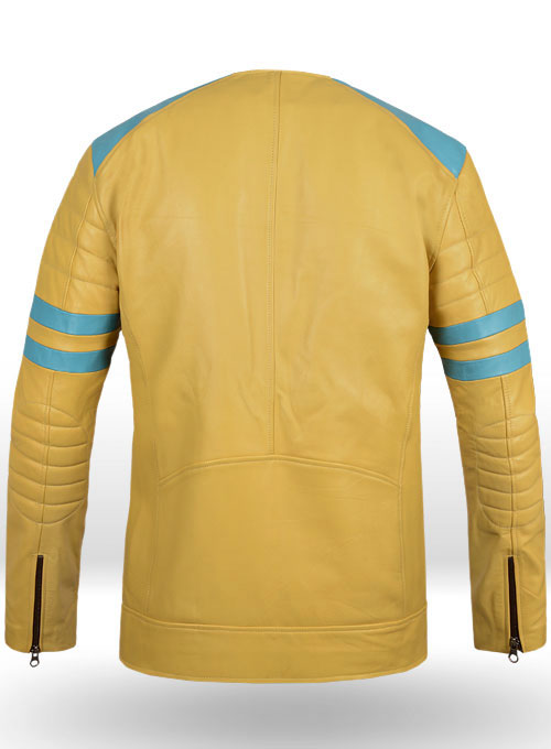 (image for) Yellow Leather Fighter T-Shirt Jacket - Click Image to Close