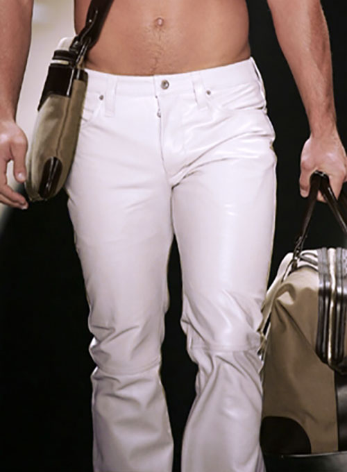 white leather pants men