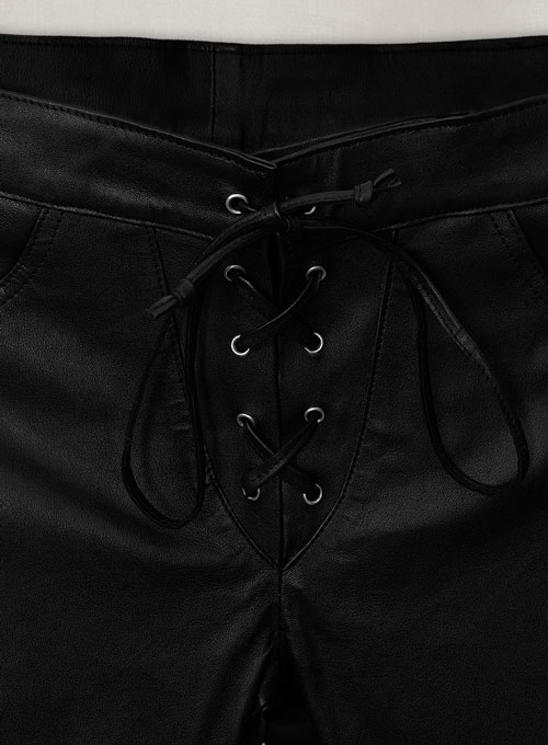 (image for) Black Stretch Cowboy Lace Up Leather Pants