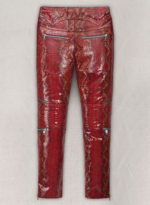 (image for) Bold Red Python Electric Zipper Mono Leather Pants