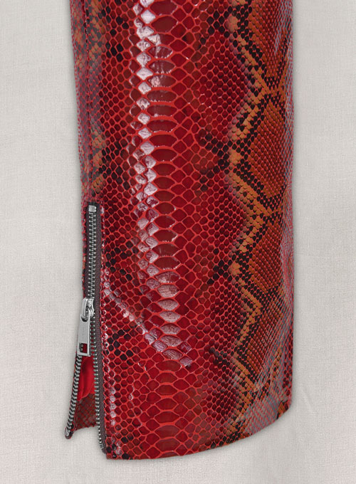 (image for) Bold Red Python Electric Zipper Mono Leather Pants