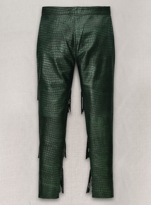 (image for) Croc Metallic Green Tiered Fringes Leather Pants