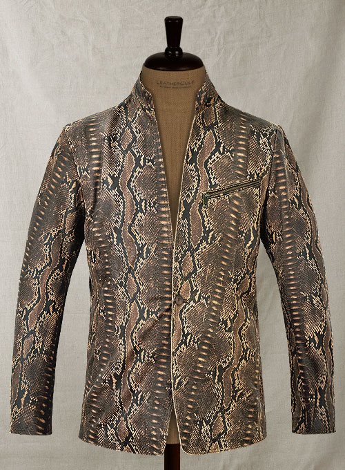 (image for) Dark Brown Python Zipper Leather Blazer #3