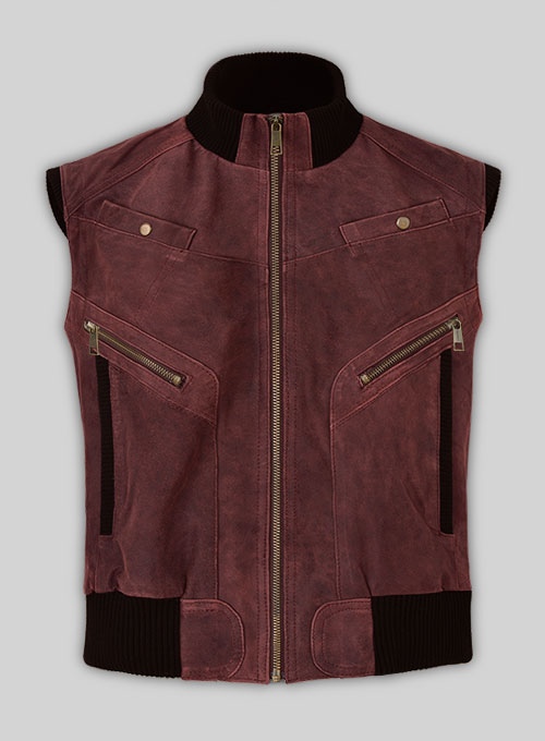 (image for) Dark Vintage Red Leather Biker Vest # 314