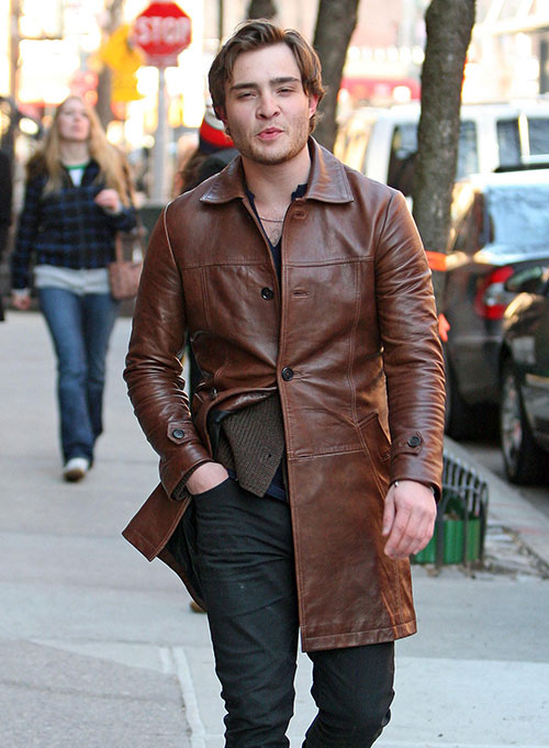 (image for) Ed Westwick Leather Trench Coat