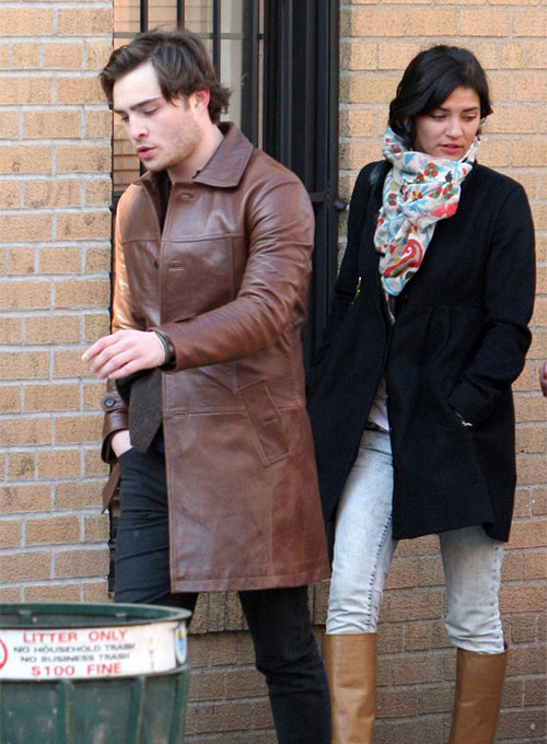 (image for) Ed Westwick Leather Trench Coat - Click Image to Close