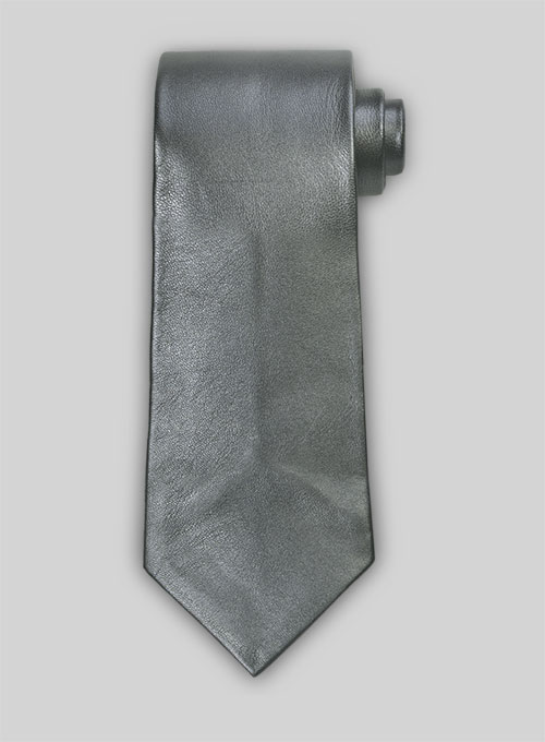 (image for) Metallic Lurex Gray Leather Tie