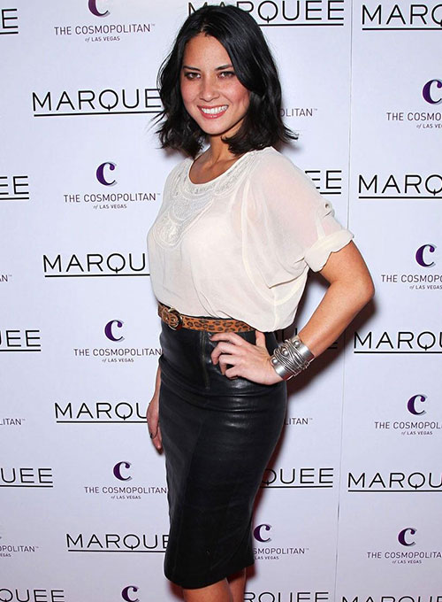 (image for) Olivia Munn Leather Skirt