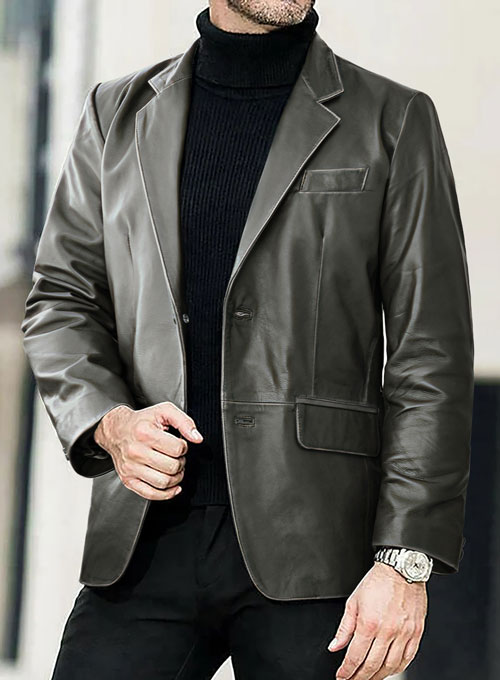 (image for) Rubbed Charcoal Leather Blazer