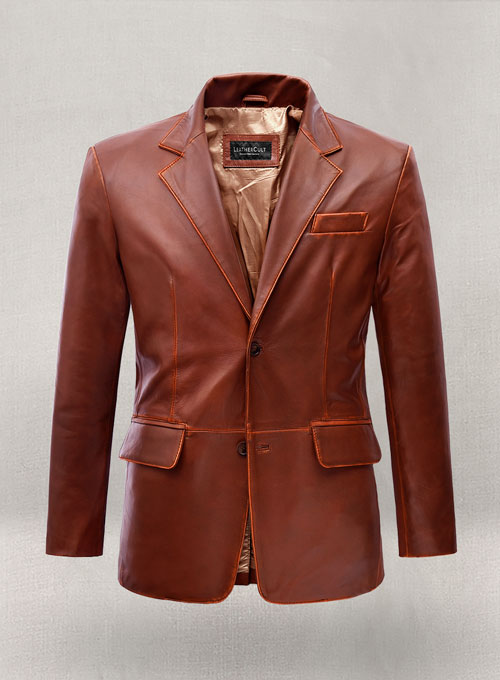 (image for) Rubbed Tan Brown Leather Blazer