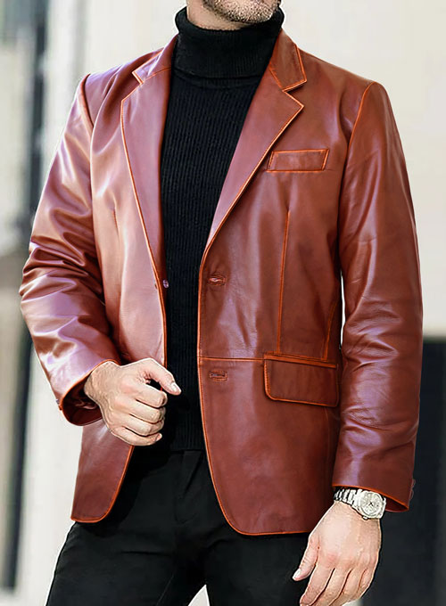 (image for) Rubbed Tan Brown Leather Blazer