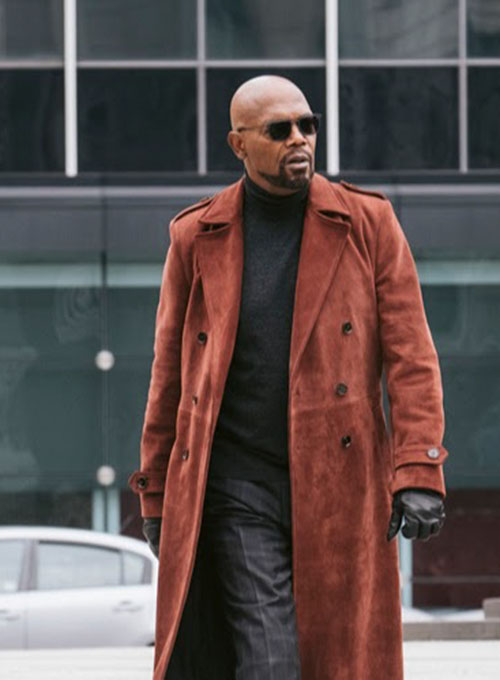 (image for) Samuel L. Jackson Shaft Leather Long Coat - Click Image to Close