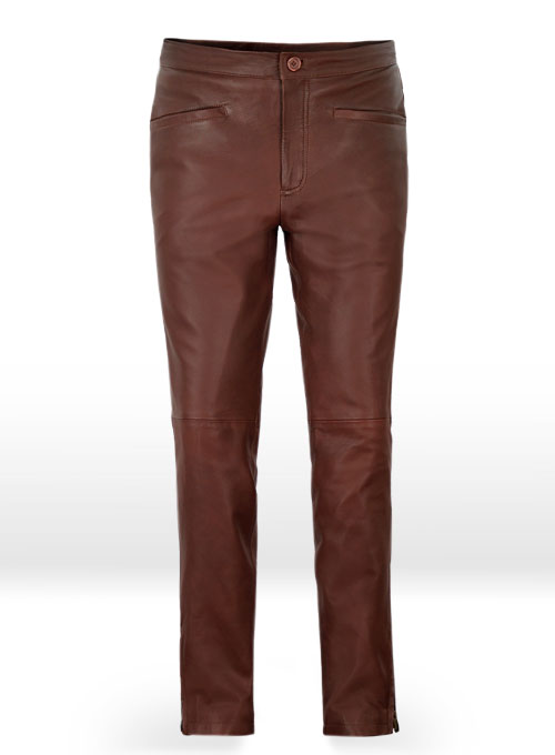 burgundy leather jeans