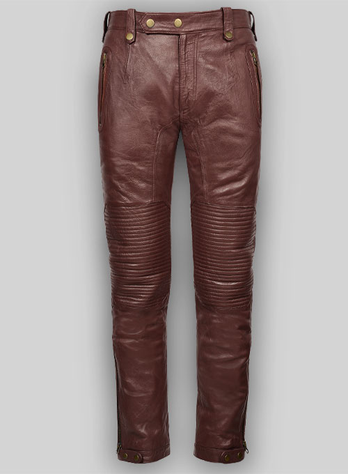 maroon leather jeans