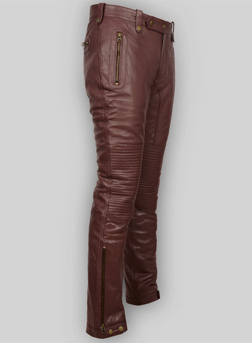 maroon leather pants