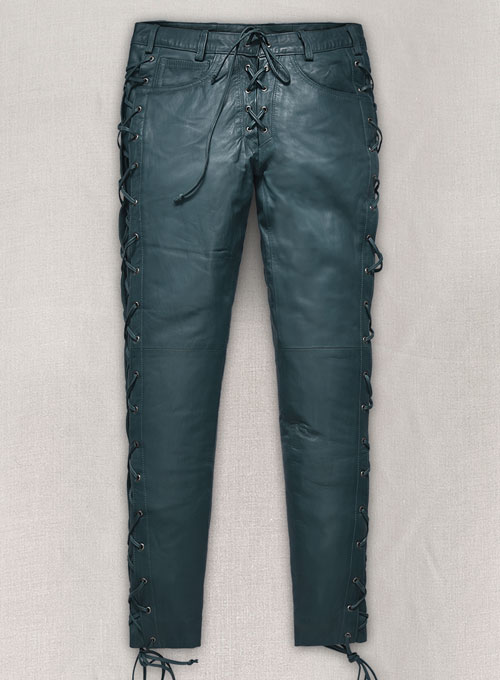 (image for) Soft Prussian Blue Washed & Wax Leather Pants #515